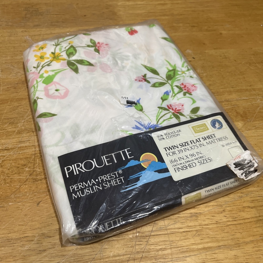 Vtg Pirouette Floral Country Cottage Twin Flat Sheet‎  by Sears NOS